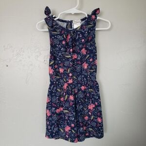 Forever Me Toddler Girl 4T Navy Blue Romper Sleeveless Pink White Floral Keyhole